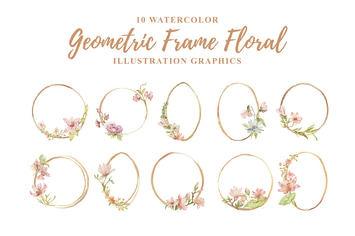10 Watercolor Geometric Frame Floral Illustration 