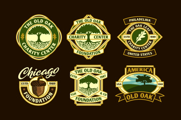 Set of Oak Tree Logo Badge