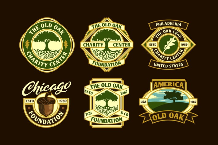 Set of Oak Tree Logo Badge