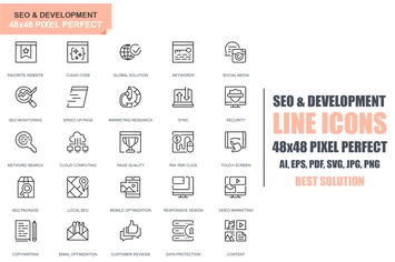 Simple Set Seo and Development Line Icons
