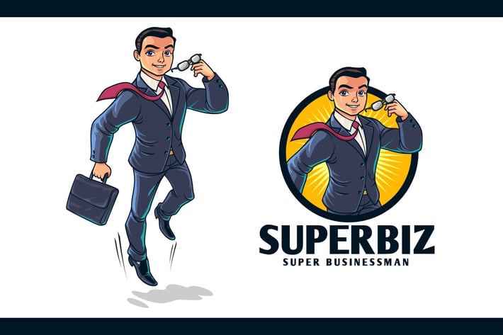 Young Superhero Businessman Character Mascot Logo