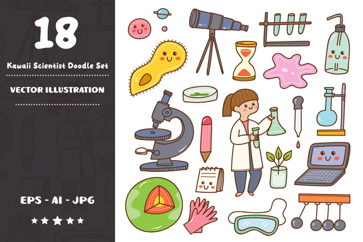 Kawaii Scientist Doodle Set