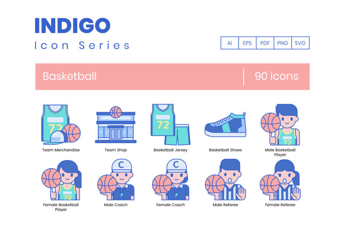 90 Basketball Line Icons