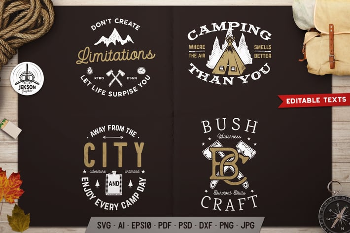 Camping Adventure Logos Set, Retro Badges, T-shirt