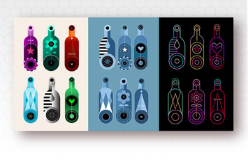 3+3 options of Wine Bottles Vector Design