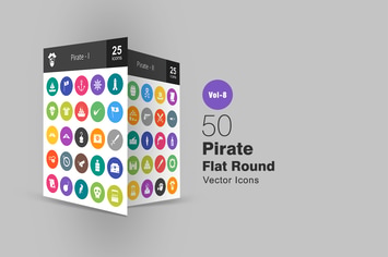 50 Pirate Flat Round Icons