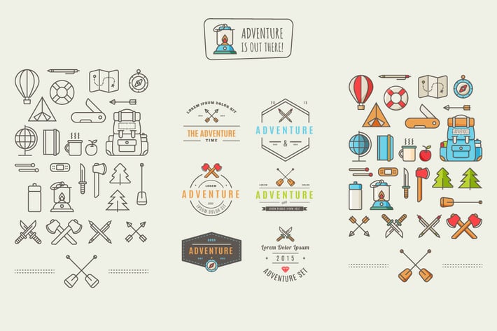 Icons for adventure in the style of flat