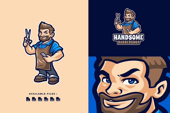 Capster Barbershop Cartoon Mascot Character Logo