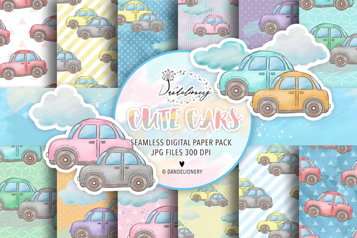 Cute Cars digital paper pack