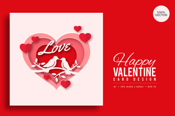 Paper Art Valentine Square Vector Card Vol.4