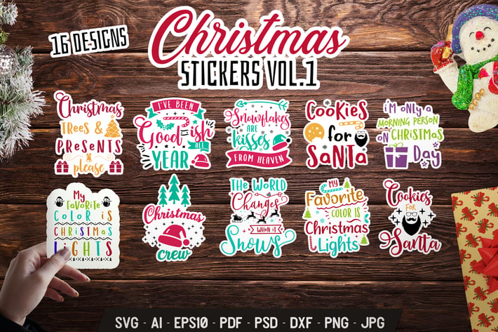 Christmas Stickers Bundle Vector Xmas Labels. Vol1