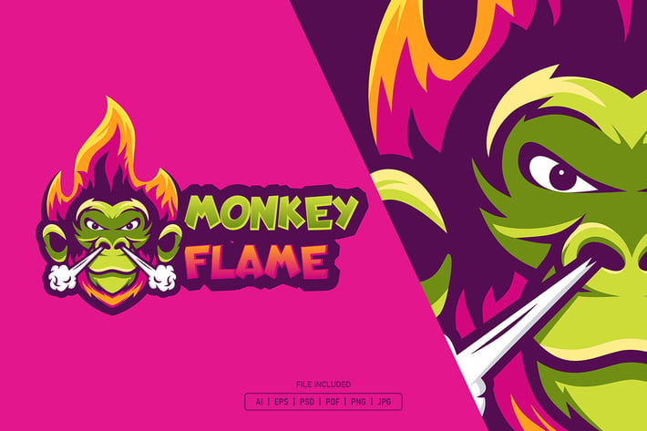 Monkey flame esport logo template