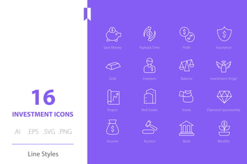 Investment Icon Set Line Styles