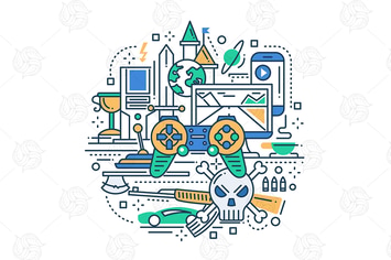 Video Gaming - Line Design Style Composition