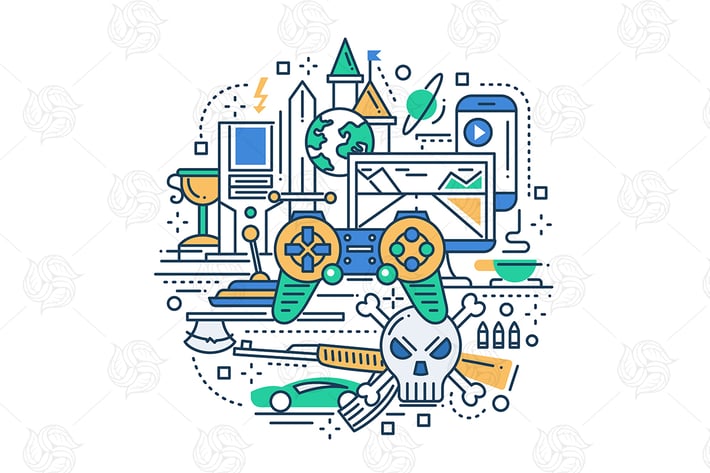 Video Gaming - Line Design Style Composition