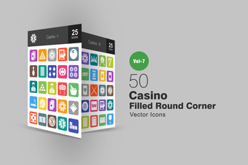 50 Casino Filled Round Corner Icons