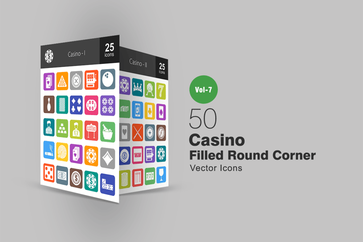 50 Casino Filled Round Corner Icons