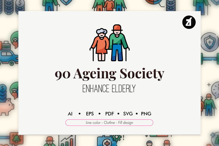 90 Ageing society element icon pack