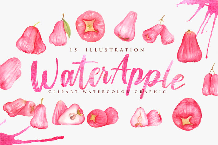 15 Watercolor Red Water Apple Illustration