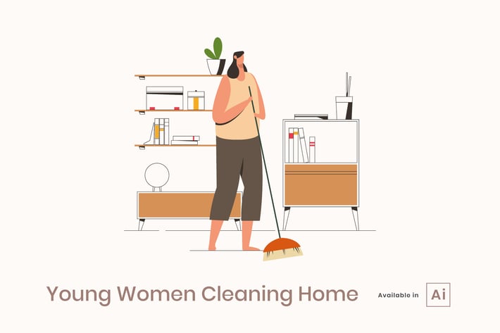 Young Women Cleaning Home