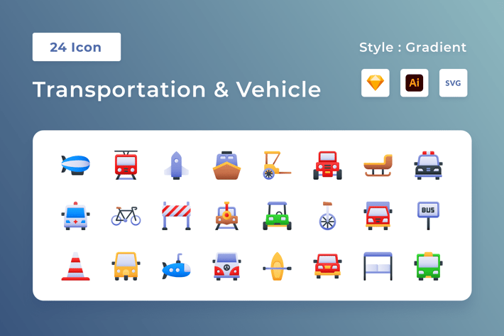 Transportation & Vehicle Gradient Icon Set