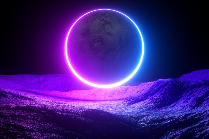 Scifi neon abstract background with a moon