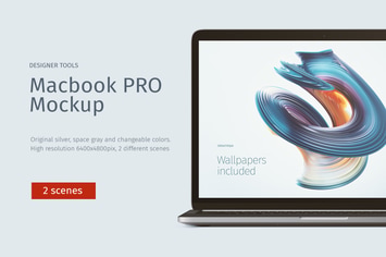 Macbook PRO Mockup Front & Top views clay mode