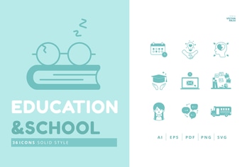 36 Icons Education and School Solid Style Pack