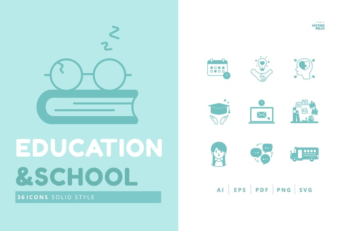 36 Icons Education and School Solid Style Pack