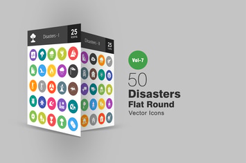 50 Disasters Flat Round Icons