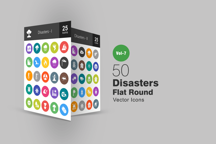 50 Disasters Flat Round Icons