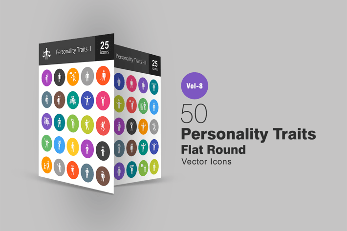 50 Personality Traits Flat Round Icons