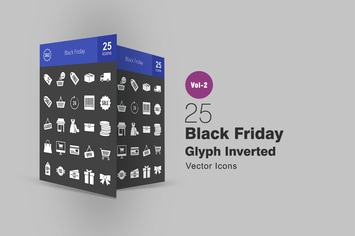 25 Black Friday Glyph Inverted Icons