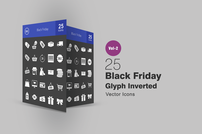 25 Black Friday Glyph Inverted Icons