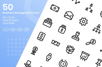 50 Business Management Icons Set - Line