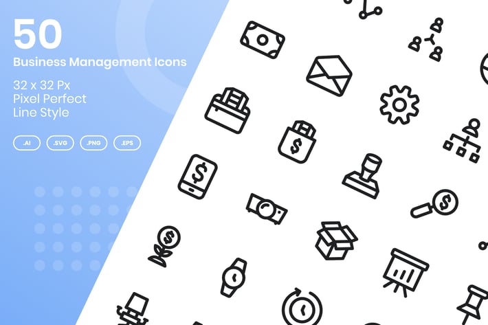 50 Business Management Icons Set - Line
