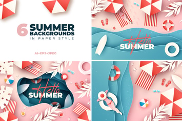 Summer Background Illustrations in Paper Style