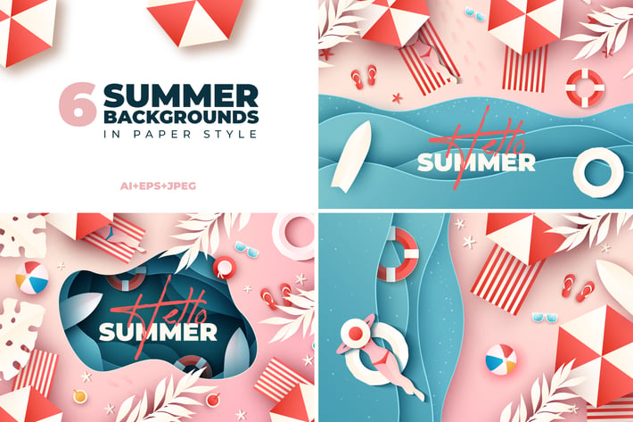 Summer Background Illustrations in Paper Style