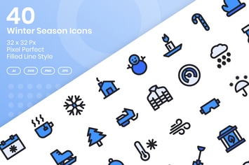40 Winter Season Icons Set - Filled Line