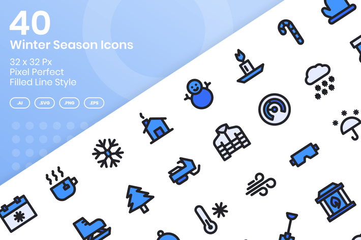 40 Winter Season Icons Set - Filled Line