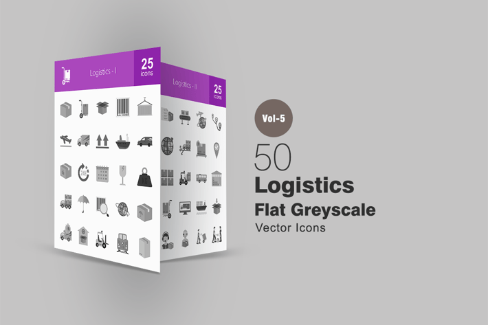 50 Logisics Greyscale Icons
