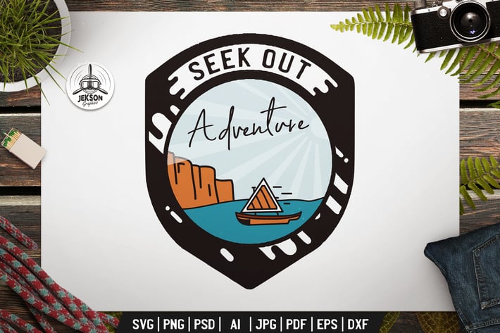 Nautical Adventure Badge Vector Retro Graphic Logo