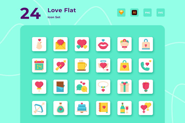 24 Love Flat Vector Icon Pack