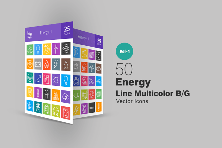 50 Energy Line Multicolor Icons