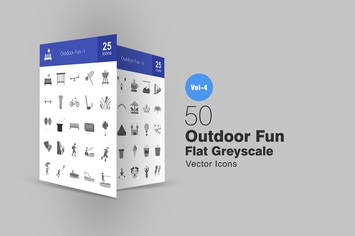 50 Outdoor Fun Greyscale Icons