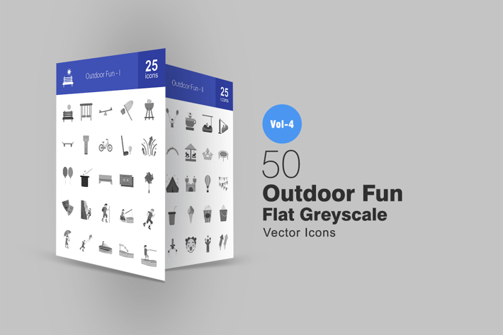 50 Outdoor Fun Greyscale Icons