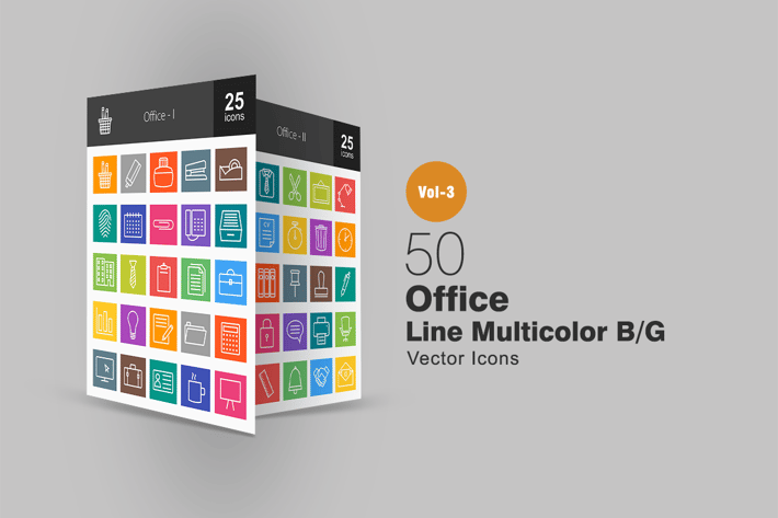 50 Office Line Multicolor Icons