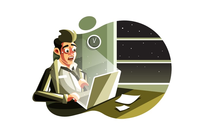 Man working overtime in a night at the office