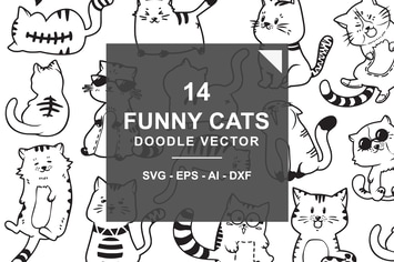 Cute and Funny Cats Doodle Vector