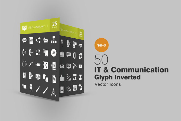 50 IT & Communication Glyph Inverted Icons